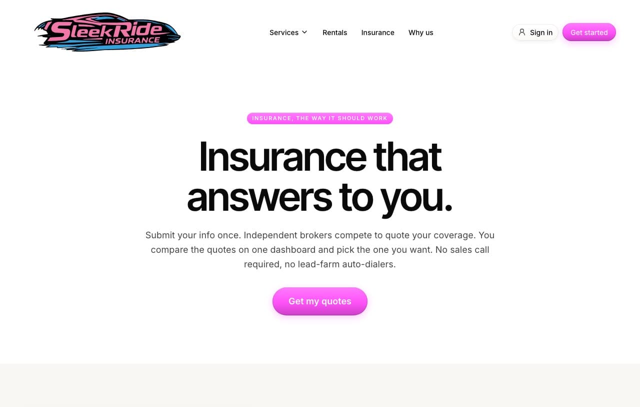 The insurance page where quotes start
