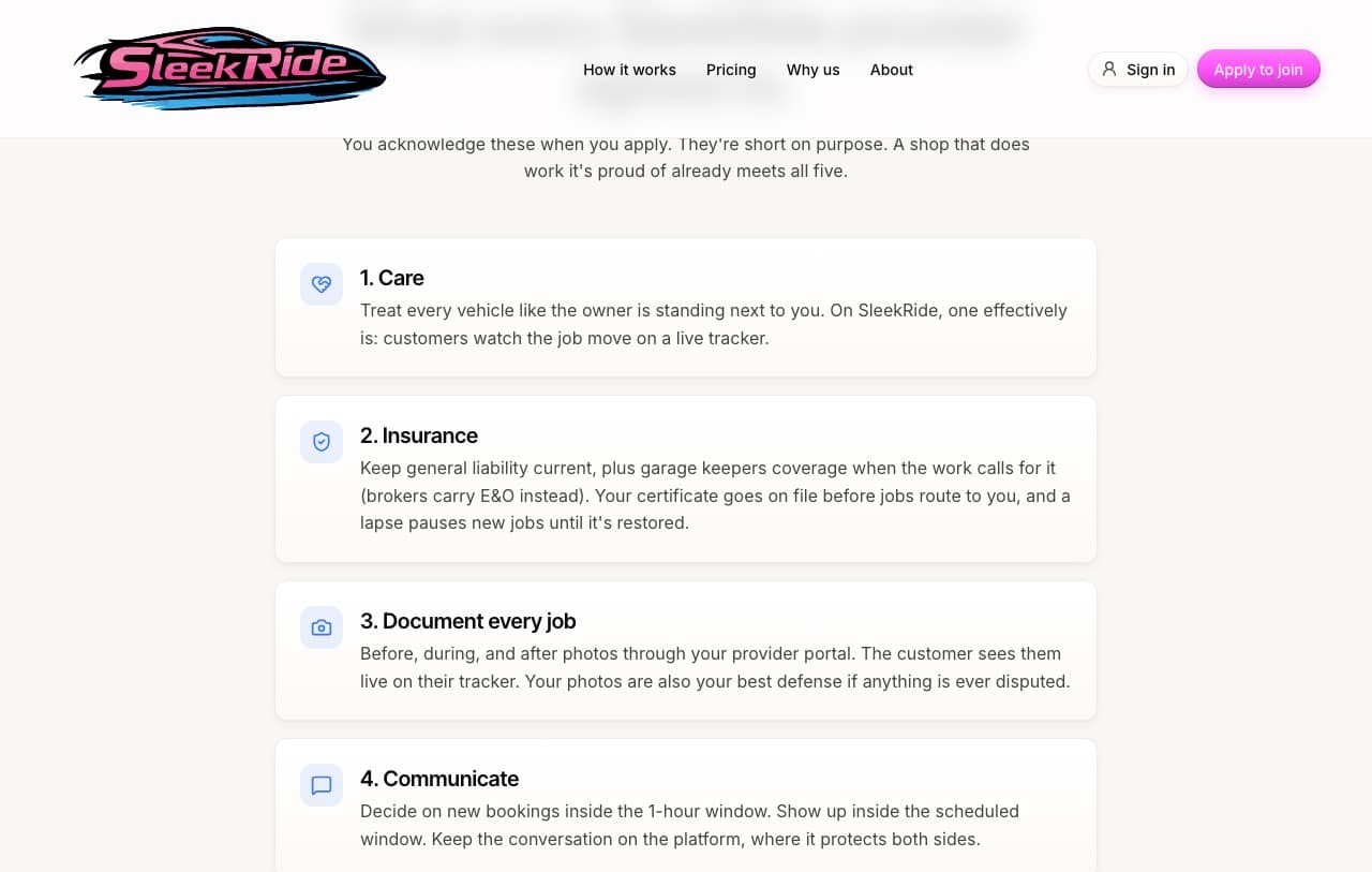 The five provider standards, written down